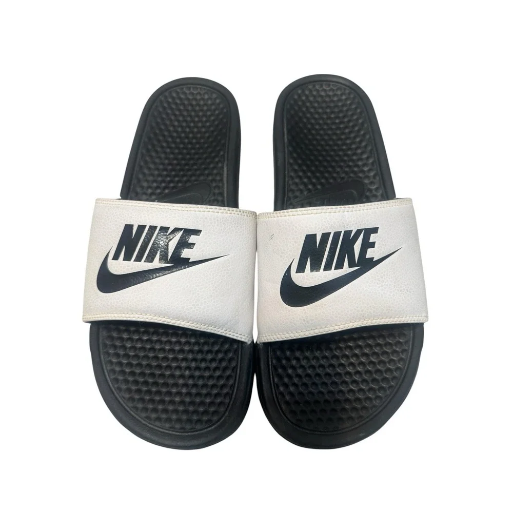 Nike Benassi Men's Slide Sandals Size 10 White/Black Slip On Slides